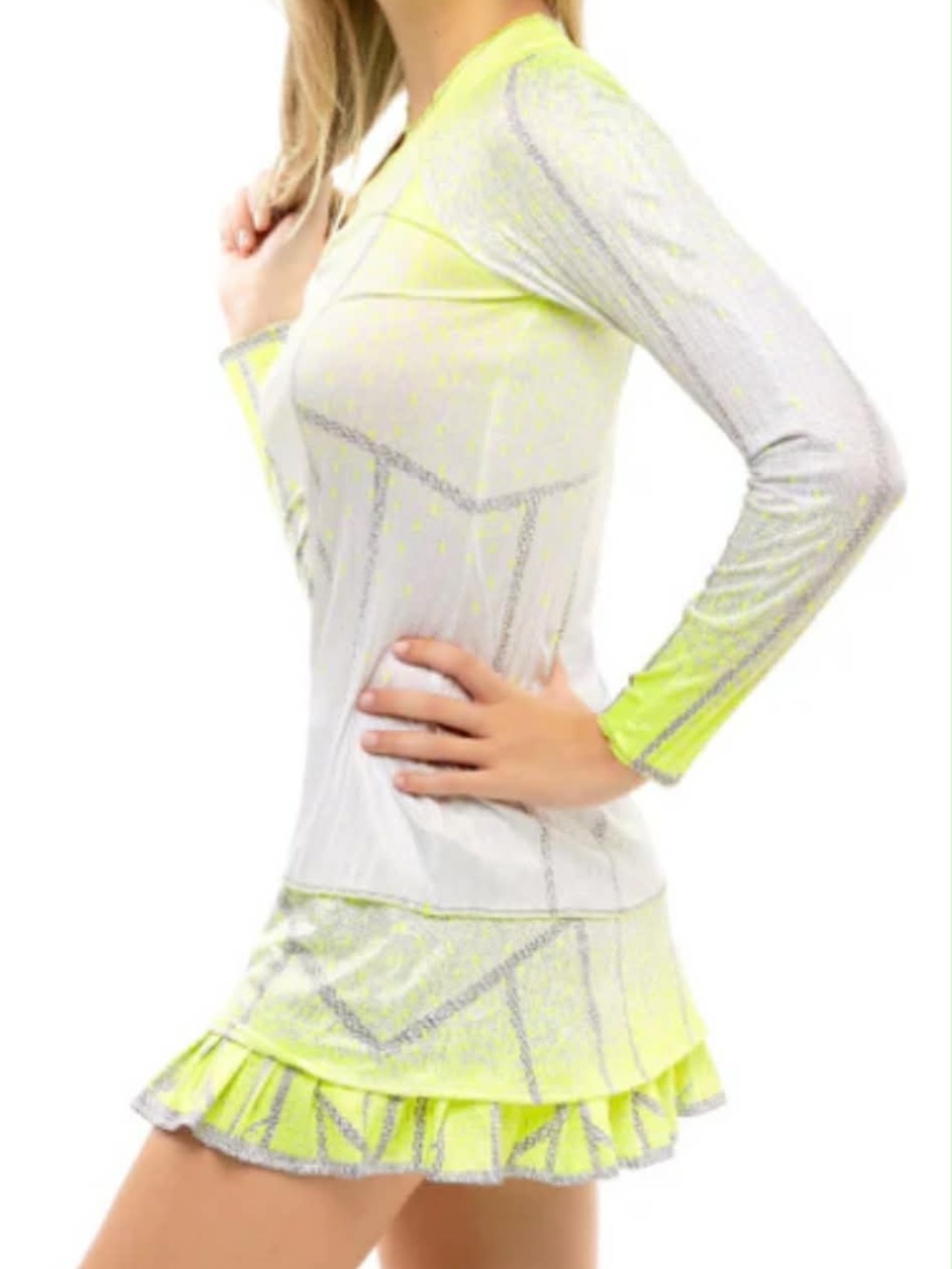 K-Swiss Neon & Lucky in love Lime Sports Top with White Trim and skirt